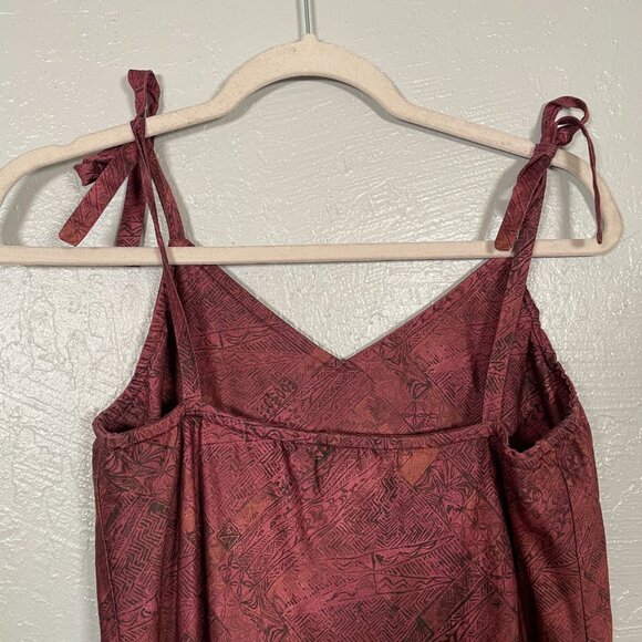 Peruvian Connection Women M Maroon Black Printed Dress Shoulder Tie Strap Cotton - Picture 8 of 9